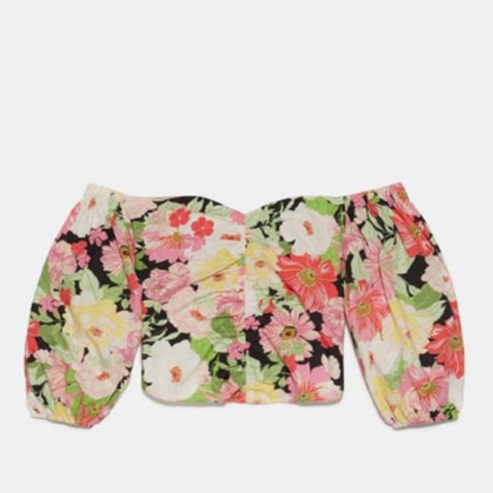 Zara Floral Crop Long Sleeve Top